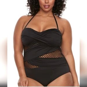 Apt. 9 Sz 1x Black One Piece Sexy Swimsuit Beach Mesh Cutouts Slimming